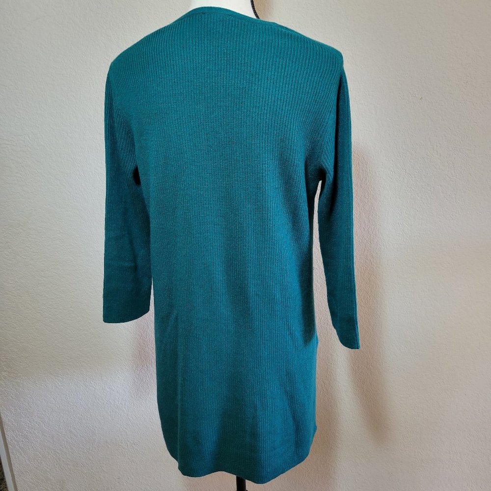 J. Jill Hunter Green Sweater Small Tunic Wool Top 3/4 Sleeve Relaxed Loose Fit - Picture 5 of 5